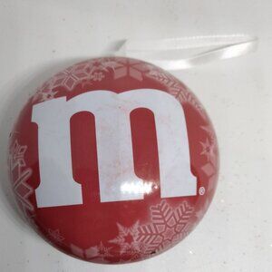 M M Candy Christmas Ornament Red  Hanging Gift Canister